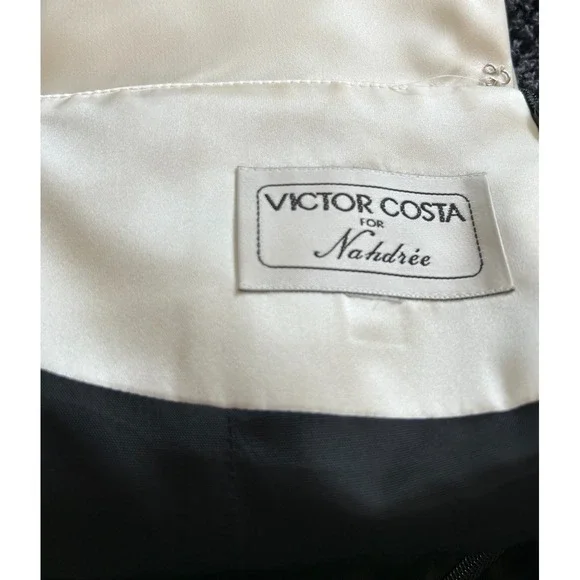 80s Victor Costa Nahdree Evening Dress Size 8 Black White Flower Off Shoulder - Picture 5 of 15